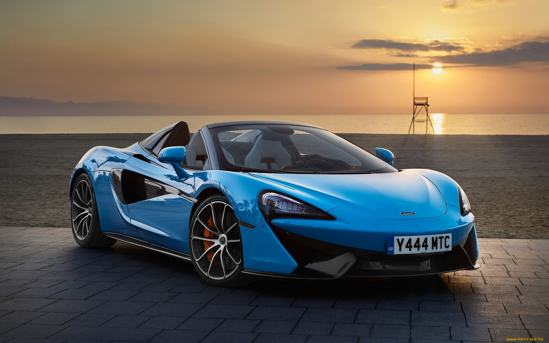 Обои Автомобили McLaren, обои для рабочего стола, фотографии автомобили,  mclaren, море, закат, 570s, spider, макларен, голубой, набережная Обои для  рабочего стола, скачать обои картинки заставки на рабочий стол.